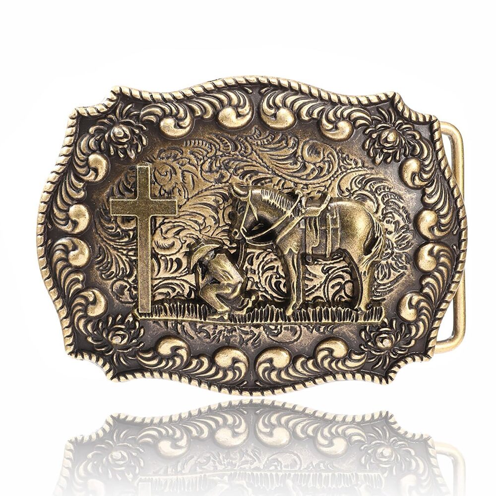 4570 Belt Buckle Western Cowboy Vintage Rodeo Small Cross Prayer Horse Belt